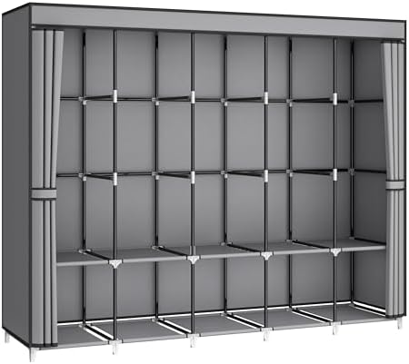 MOGELAFOO 83 Inch Wide Portable Closet Wardrobe, Clothes Storage Rack Organizer with Cover, 5 Clothes Hanging Rods and 10 Storage Shelves, Grey - Image 2