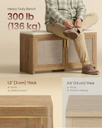 VASAGLE Boho Shoe Bench with Cushion, 2 Rattan-Look Cabinet Doors - Image 5