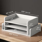 Ballucci 3-Tier Desk Organizer with 2 Side Mail Sorter Slots, Wood Letter Tray, Open Top Paper Organizer, Desktop File Organizer, White - Image 3