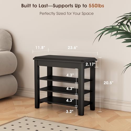 IUNVR Shoe Rack Bench Seat Rubberwood 3-Tier Wooden Storage Bench 550lbs Compact Mid-Century Modern Design for Entryway, Hallway, Closet, Front Door Entrance, Foyer - Image 2