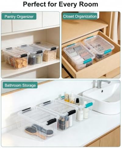 EOENVIVS Plastic Storage Bins with Lids 6 Pack, 6.7 Quart Storage Containers With Black Buckle Latch, Stackable Storage Organizers for Home Pantry Office Classroom Organization, Clear - Image 6