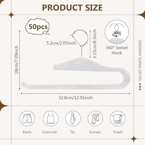 Novabright 50 Pack Velvet Pants Hangers, Slim Open Ended Design, White - Image 2