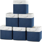 Posprica 11×11×11 Storage Cubes, Collapsible Storage Bins Organizer for Closet, Fabric Storage Box with Cotton Rope Handles, Decorative Storage Baskets for Shelves, set of 6 - White/Blue by Posprica