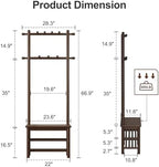 AQIMUELE Hall Tree, Coat Rack with Shoe Storage, Wooden Hall Tree with Bench, 11 Hooks and 2-Tier Storage Shelves, Entryway Bench with Coat Rack (23.6" - Deep Walnut) - Image 2