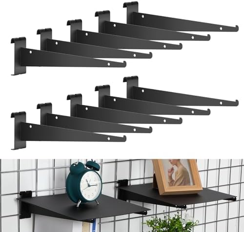Blulu 10 Pcs 12" Gridwall Knife Shelf Bracket with Lip Metal Wire Gridwall Brackets Hooks Grid Wall Panels Hanger Heavy Duty Shelf Grid Wall Accessories for Home Business Boutique Display (Black) by Blulu