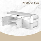 42.6" Storage Bench - Shoe Storage Bench with Side Storage Shelves and 3 Doors, Multifunctional Entryway Bench with Lift Top Cushion, Shoe Bench for Bedroom, Living Room, Entryway, White - Image 2