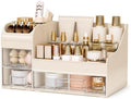 Extra Large Makeup Organizer for Vanity, 3 Drawers and Brush Holder, Countertop Cosmetic Storage for Skincare and Perfume, Thick ABS Bathroom Counter Organizer,Cream Clear by Unknown