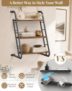 Floating Shelves for Wall,3-Tier Rustic Wood Ladder Wall Shelf,16" Brown - Image 3