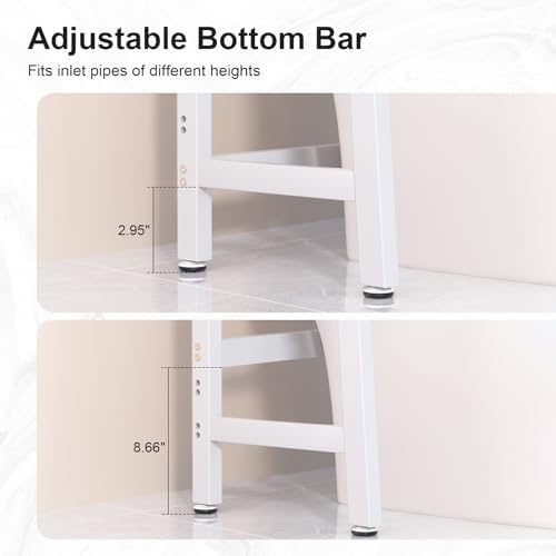 VASMIA Over The Toilet Storage,Bamboo 3-Tier Bathroom Organizer Over Toilet Storage Cabinet,Freestanding Space Saver with 3 Hooks White - Image 3