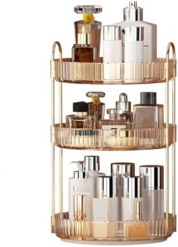 YCIA&DONE 360 Rotating Makeup Organizer and Storage for Vanity Countertop 3 Tiers, High Capacity Cosmetic Skincare Perfume Organizers for Dresser Bathroom Lazy Susan (Amber Gold) by YCIADONE