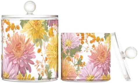 Pretty Chrysanthemum Flower Qtip Holder Waterproof Dustproof Apothecary Jars with Lids For Bathroom Cotton Swabs Makeup Sponges Floss Picks Bath Salts 2 Pack by Tatenale