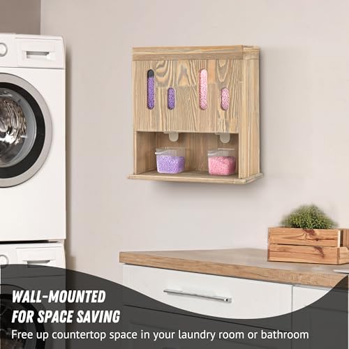 Wood Scent Bead Dispenser, Besuerte 2-in-1 Wall-Mounted Laundry Beads Dispenser & Powder Laundry Detergent Dispenser, Powder Detergent Dispenser For Laundry Room Organization And Storage, Rustic Brown - Image 4