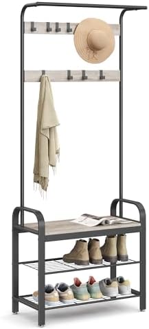 VASAGLE Coat Rack, Hall Tree with Shoe Bench, 4-in-1, 9 Removable Hooks by VASAGLEbySONGMICSHOME