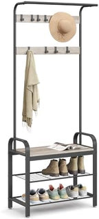VASAGLE Coat Rack, Hall Tree with Shoe Bench, 4-in-1, 9 Removable Hooks by VASAGLEbySONGMICSHOME