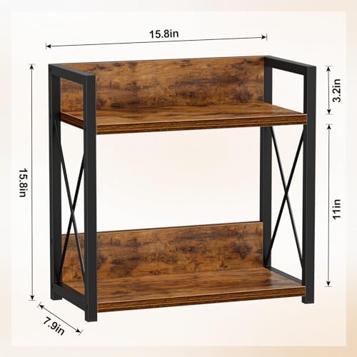 Giikin Kitchen Counter Shelf, Kitchen Countertop Organizer, 2 Tier Spice Rack for Counter, Wood Coffee Bar Organizer for Coffee Station (Brown, L) - Image 3