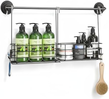1-Tier Shower Caddy Hanging Shower Rack with Hooks Over Door 2PK by Seltomer