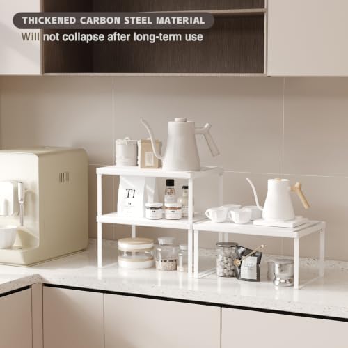 Magheo Cabinet Organizer Shelf Riser, Stackable Spice Rack for Countertop/Cabinet, Pantry Organizers and Storage, Heavy Duty Kitchen Counter Shelves for Seasonings,Bowls,Coffee Makers (3 Pack, White) - Image 6