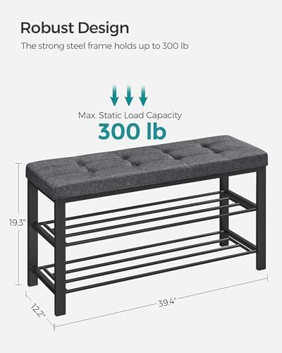 SONGMICS Shoe Bench, Storage Bench, Entryway Bench with Cushion - Image 3
