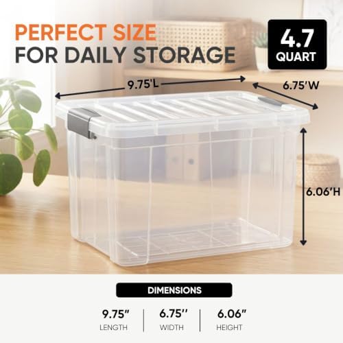 Superio 4.75 Quart Clear Plastic Storage Boxes with Lids, Stackable Organizer Containers, BPA-Free Storage Bins for Home, Office, School & Dorm, 5 Pack - Image 3