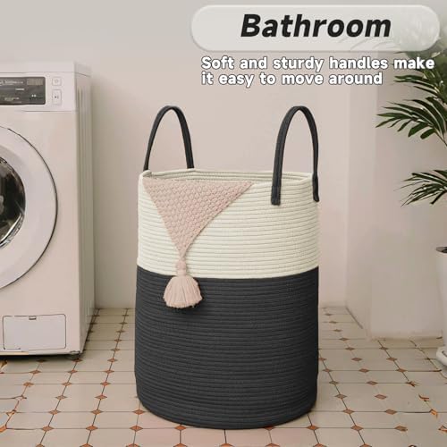 JMvicyroam 60L Cotton Rope Laundry Basket Hamper, White and Black - Image 5