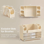 HBlife Makeup Organizer for Vanity with Brush Holder, Large Bathroom Countertop Cosmetic Organizer Skin Care Storage, Easy to Store Lipsticks, Nail Polishes, Perfumes, Eyeshadow Palettes, Beige - Image 3