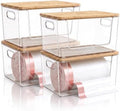Trash Bag Holder 4 Pack, Stackable Garbage Bag Dispenser with Bamboo Lid, Large Capacity Under Sink Organizer for 13/30/33 Gallon Bags, Clear Storage Bins for Kitchen, Laundry Room, Pantry, Cabinet by Unknown