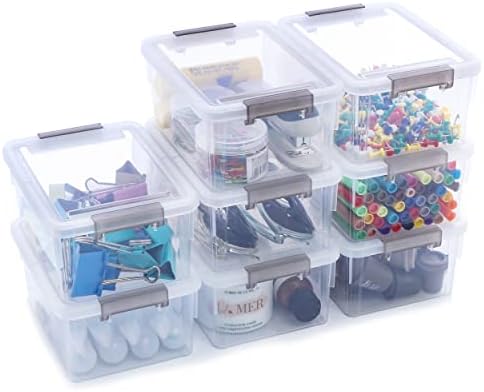 8Packs 1.3Qt Small Storage Bins with Lids,Stackable Clear by Anywish