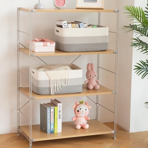 OIASKET Large Storage Basket for Organizing, Woven Rope Basket for Shelves, Closet Organizer Bins for Clothes, Blanket, Toys, Baby Nursery Storage, 17.7" x 13" x 7.87", 2 Packs Gradient Grey - Image 6