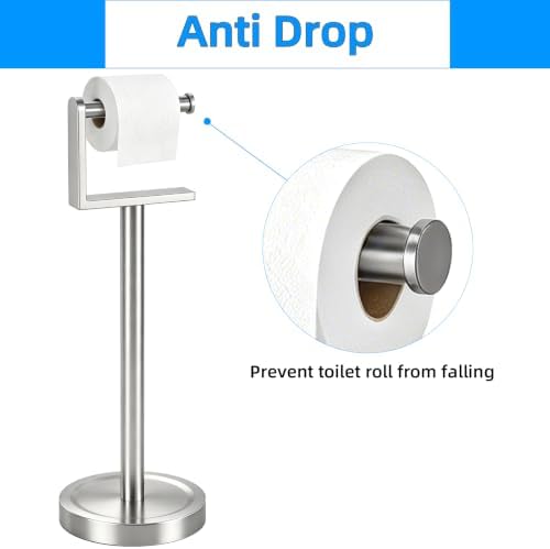 Heavy Duty Toilet Paper Holder Stand, Stable Weighted Base Toilet Paper Holder Free Standing, Stainless Steel Bathroom Free Standing Toilet Paper Roll Holder, Silver Tissue Rack - Image 6