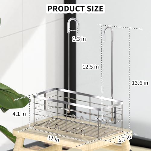 SHANSHUI Shower Hanging Caddy, Bathroom Shower Organizer Basket, Shampoo Bracket, Over Door Showers Rack with Hooks, 304 Stainless Steel Rustproof - Image 5