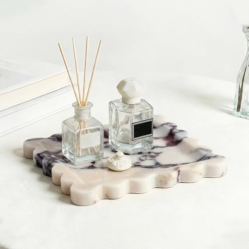 Scalloped Square Marble Decorative Tray, Natural Stone Vanity & Jewelry Tray, Trinket Organizer for Ring, Key, Dresser, Nightstand, Bathroom Counter & Kitchen Sink(Calacatta Viola) - Image 3