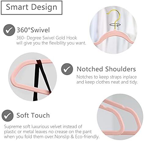 MIZGI Premium Velvet Hangers (Pack of 50) Heavyduty - Non Slip - Velvet Suit Hangers Blush Pink - Gold Hooks,Space Saving Clothes Hangers Felt Organizer - Image 3