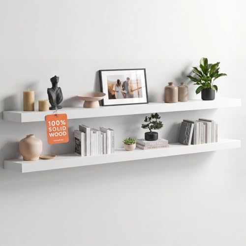 Homeforia 60 Inch Floating Shelves, High-End Solid Pine Wood, Set of 2 by Homeforia