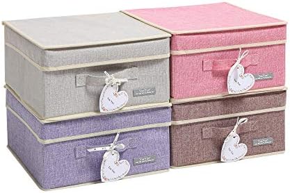 YueYue Foldable Fabric Closet Organizer Bins Box Storage - 4 Pack 12.4 X 12 X 6.7 Inch Storage Bins With Lids 4 Light Color Basket Boxes - Bins Storage Box Collapsible Cloth Home Lid by YueYue