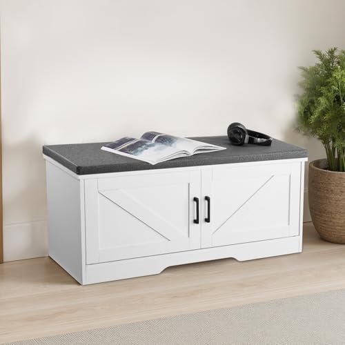 VEVOR Shoe Storage Bench with Padded Cushion & 2 Barn Doors, Entryway Bench 39.4 x 14.0 x 18.1 Inches, for Entryway, Hallway, Living Room, Bedroom - Image 2