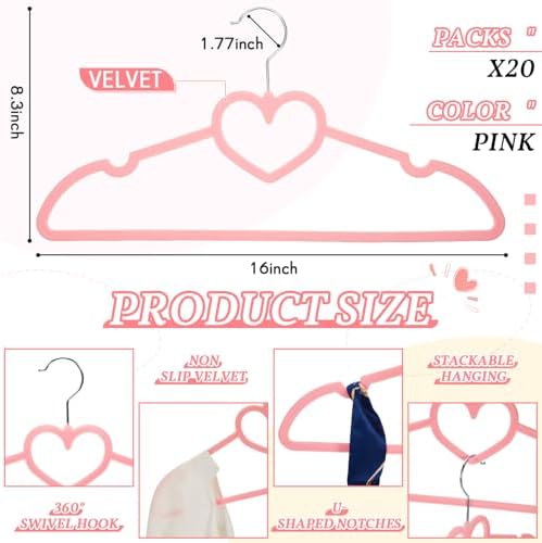 Tessco for you 20 Pcs Velvet Clothes Hangers with 20 Pcs Clips Non Slip - Image 2