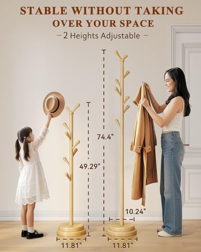 STARSAGA Solid Wood Coat Rack Freestanding Coat Tree with 8 Hooks - Image 2