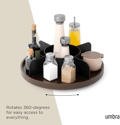 Umbra Bellwood Lazy Susan, Divided Tray Organizer, Black/Walnut - Image 6