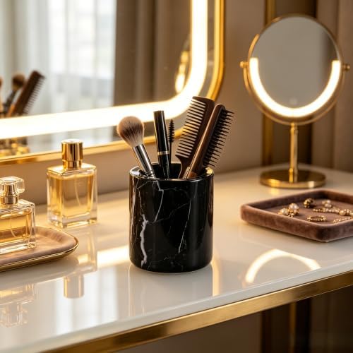Black Marble Toothbrush Holder for Bathroom, Natural Organic Black Marble Toothbrush Cup, Mordern Style Texture Razor Holder, Razor Organizer for Dressing Table, Countertop, Hotel - Image 3