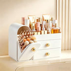 HBlife Makeup Organizer Countertop with Drawers, Vanity Organizers with Brush Holder, Bathroom Counter Organizer for Perfume, Nail Polishes, Lipsticks, Skincare and Eyeshadow Palettes, White - Image 2