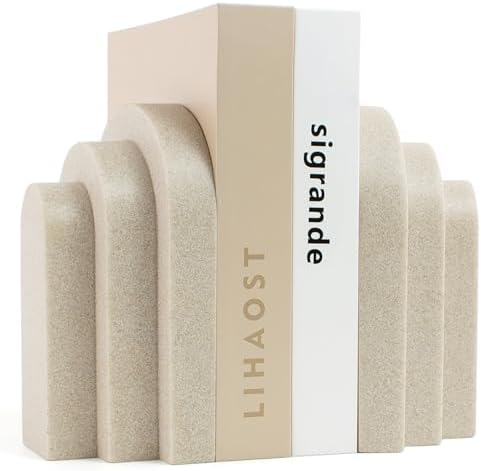LIN CHUAN Heavy Duty Bookends for Shelves, Set of 2, Sandstone Beige by LINCHUAN