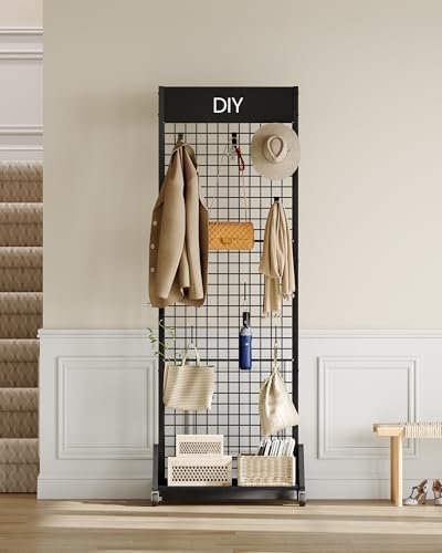 CHOEZON Grid Wall Panel, 2’ x 5.7’ Ft Floor Standing Gridwall Display Rack, Retail Display Stand, with 4 S-Shaped Hooks and 4 Garment Hooks, for Entryway, Study, Kitchen, Outdoors, Black TCJ27BB - Image 3