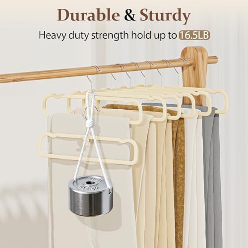 Velvet Felt Pants Hangers 60 Pack, with Cascading Hooks (Ivory) - Image 7
