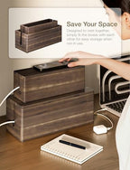 TIDITA Set 2 Wooden Large Cable Management Box Round Edge (Walnut Color) - Image 5