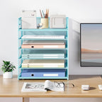 Subekyu 6-Tier Desk Paper Organizer, Desktop File Letter Tray with Handle, Document Sorter and Accessories Holder for Office, Home and School Workspace Organizers, Blue-2 Pack - Image 7
