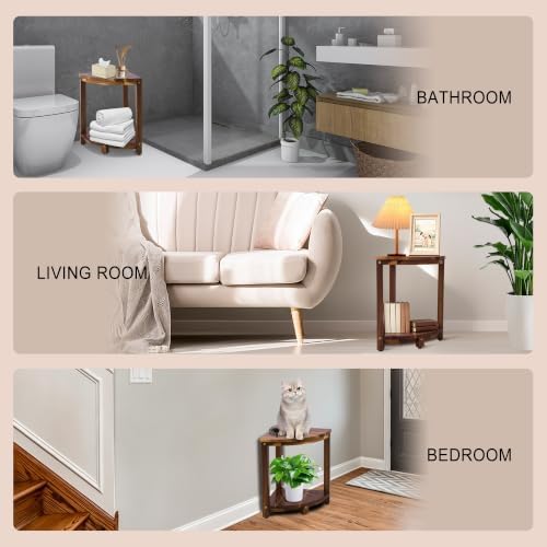 Corner Shower Stool with Storage Shelf, Shower Foot Rest for Shaving Legs, Corner Shelves Shower Caddy Stand, Shower Stool, Sturdy Bathroom Organizer for Kitchen, Living Room–Acacia Wood - Image 5