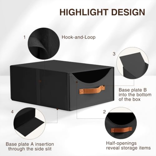 Homsorout Stackable Storage Drawers - Large Collapsible Storage Bins with Drawers, 6 Pack Closet Shelf Organizer Basket, Fabric Pull Out Organizer for Bedroom, Living Room, Dorm, Black - Image 4