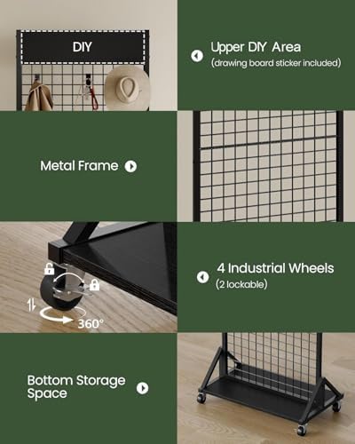 CHOEZON Grid Wall Panel, 2’ x 5.7’ Ft Floor Standing Gridwall Display Rack, Retail Display Stand, with 4 S-Shaped Hooks and 4 Garment Hooks, for Entryway, Study, Kitchen, Outdoors, Black TCJ27BB - Image 5