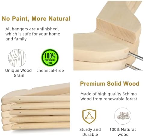 TOPIA HANGER Unfinished Natural Wooden Hangers 30 Pack- 360° Swivel Hook and Smoothly Cut Shoulder Notches-Premium Wood Clothes Hangers for Suit, Coat, Jacket, Pant, Camisole-CT10N30 - Image 2