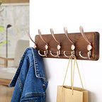 SKOLOO Coat Rack Wall Mounted - Pack of 2, Wooden, Heavy Duty, Rustic Coat Hooks for Wall, Wall Coat Rack with 5 Triple Hooks for Hanging Clothes, Jacket, Hat(Brown & Retro Red) - Image 6